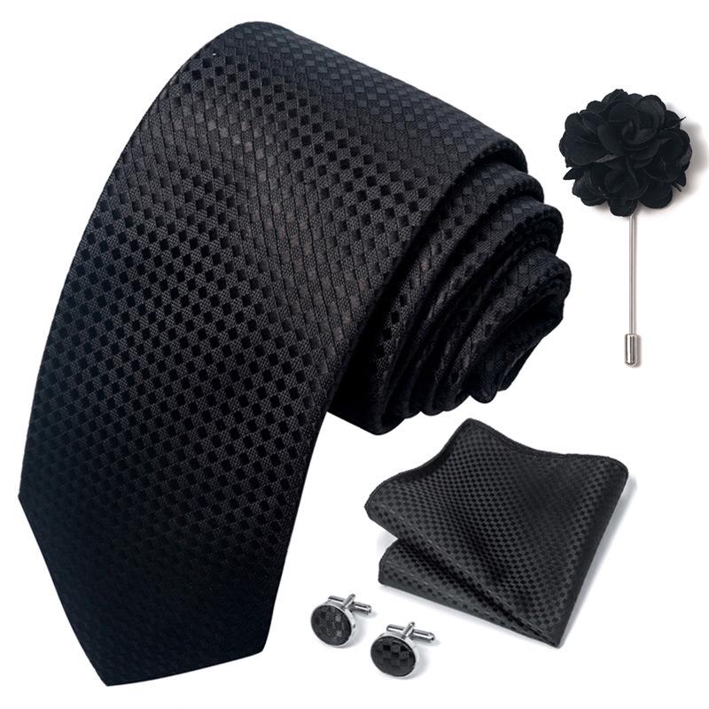 Brown Paisley Men's Tie, Pocket Square, Cufflinks & Boutonniere Set for Business Formal Wear.