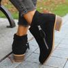 Women's Fashion Comfortable Soft Sole Ankle Boots Outdoor Casual Suede Zipper Short Ankle Boots Boots for Women High Heel Wide