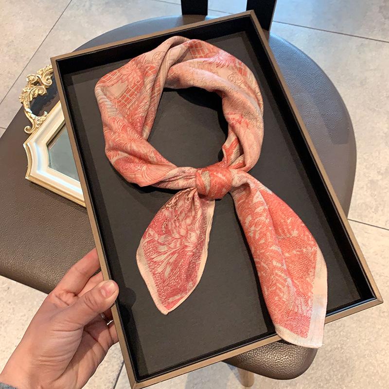 Double-sided Imitation Silk Wool Scarf Silk Scarf Women's New Neck Scarf Shirt Small Square Scarf Scarf Mother Gift