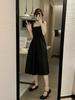 Elegant Solid Suspender Dress Women Fashion Square Neck Sleeveless Holiday Vestidos Casual Female Black Streetwear