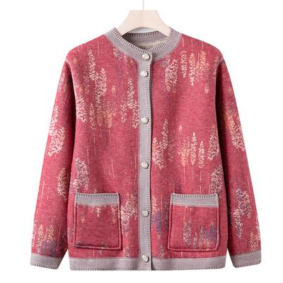 Middle-aged and Elderly Warm Sweater Female Grandma Plus Velvet Thickened Jacket Mother Autumn and Winter Fashionable Top Old Lady Clothes