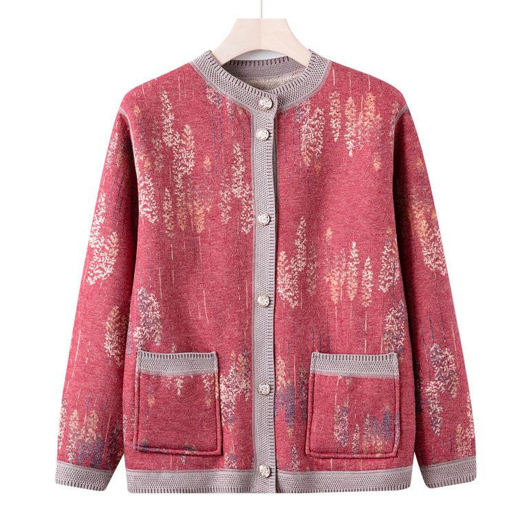 

Теплый свитер для женщин среднего и пожилого возраста, бабушкин, плюс бархатная утолщенная куртка, модный топ для мамы на осень и зиму, одежда для пожилой женщины XL красный