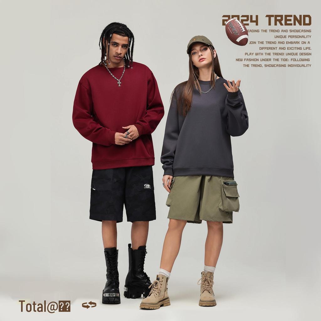 Ciężka Męska Bluza z Kapturem Casual Luźna 330G - Jednolity Kolor Amerykański Trend, Kolekcja Jesień/Zima