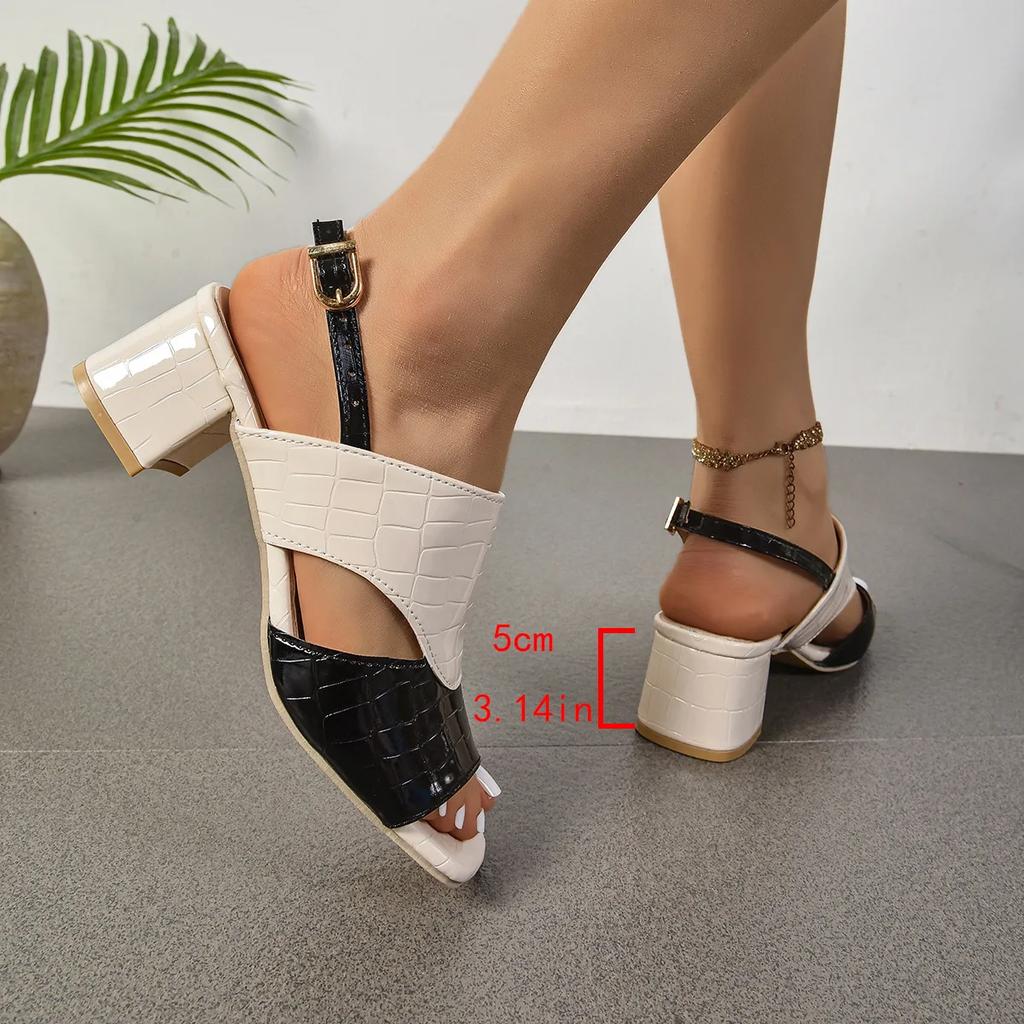 Sandals Shoes Big Size Slippers Women Summer Square heel Pantofle Low Med Slides Block 2025 Hoof Heels Fabric Rome