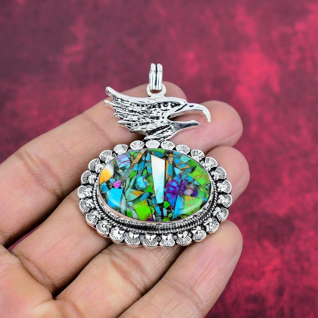 Fiesta Kingman Türkis Anhänger, 925 Massiv Sterlingsilber Edelsteinschmuck, Handgefertigter Anhänger, Für Hochzeitsgeschenk