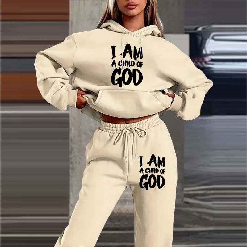 European and American trendy brand fleece sweater sweatpants set, new women's clothing letter printing hoodie women's suit