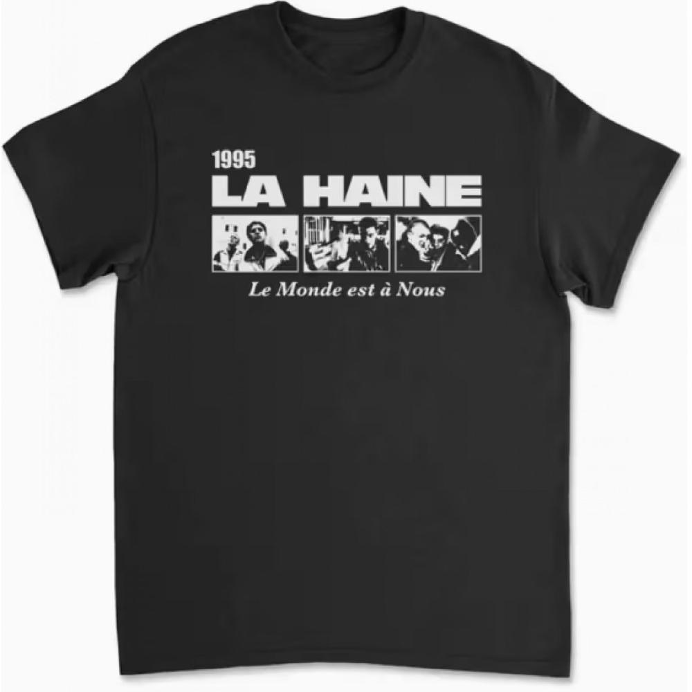 

Men S Vintage 1995 Haine Movie Poster Print T-Shirt Black Streetwear with White Pattern Loose Fit Crew Neck Short Sleeves - M... S разноцветный