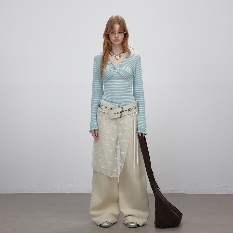 unifree American Retro Angel Wing Print Washed Loose Wide-Leg Casual Pants