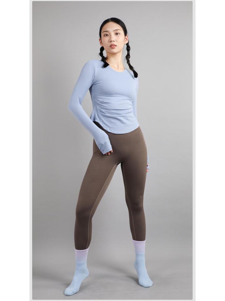 Women's 2025 Nude-Feel Yoga Set: Chest-Pad, Finger-Hole, Slim-Fit, Long Sleeve