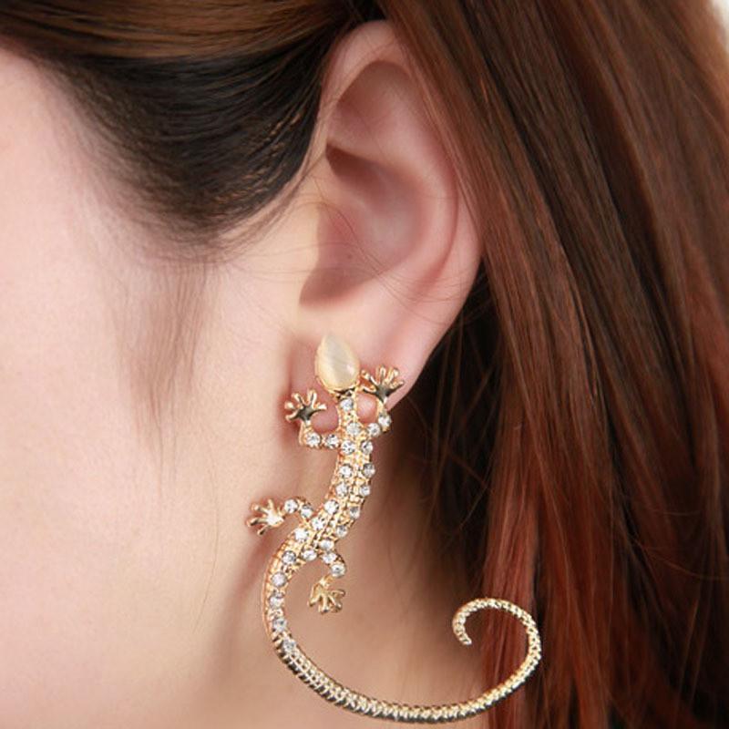 Punk Diamond Fashionable Studded Gecko Lizard Ear Hanging Earrings Women For