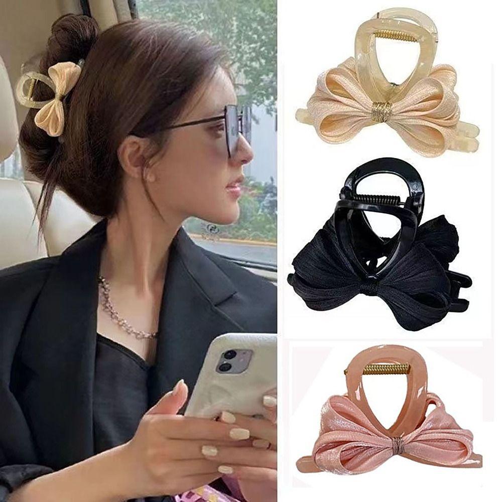 

High Elastic Spring Bow Hair Clip Handmade Grab Clip Elegant Side Clip Women чорний