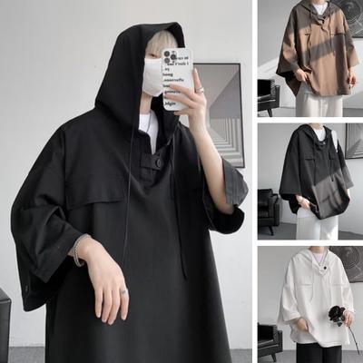 Felpa con cappuccio da uomo primavera estate, con tasche sul petto, oversize, stile hip hop, tinta unita, con coulisse sottile, morbida e traspirante, da streetwear