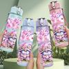 1PC Pastel Pink Purple Floral Print 750ml Color Plastic Sports Water Bottle Leakproof Flip Straw Lid Suitable for Sports Office Home Use