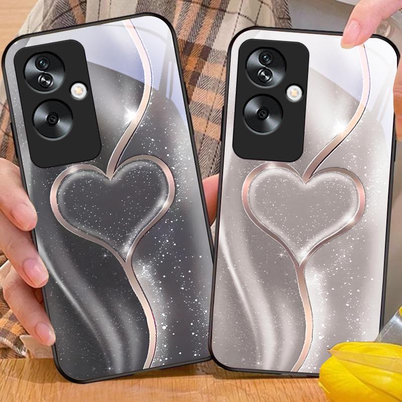 Aşamalı Sevgi Büyük Oppo A79 5G 58 78 74 60 4G Reno 11F Realme GT 6 11 Note 50 10 C55 X2 Temperli Cam Siyah Telefon Kılıfı