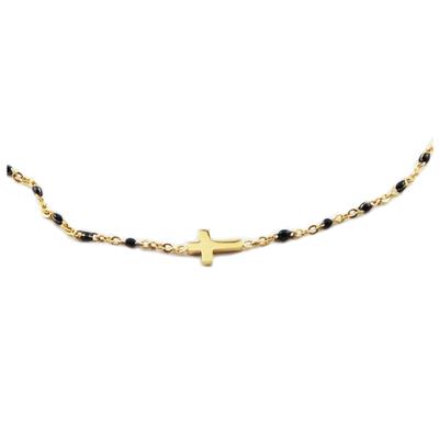 [R0224] - Designer Black Gold 'Cross' Steel Necklace - 10x5 Mm