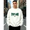 Men'S Crew Neck Sweatshirt, Stylish "PORTLAND" Letter Print with Stars, Soft Fabric Loose Fit, Streetwear & All-Season Comfort for Men Solely