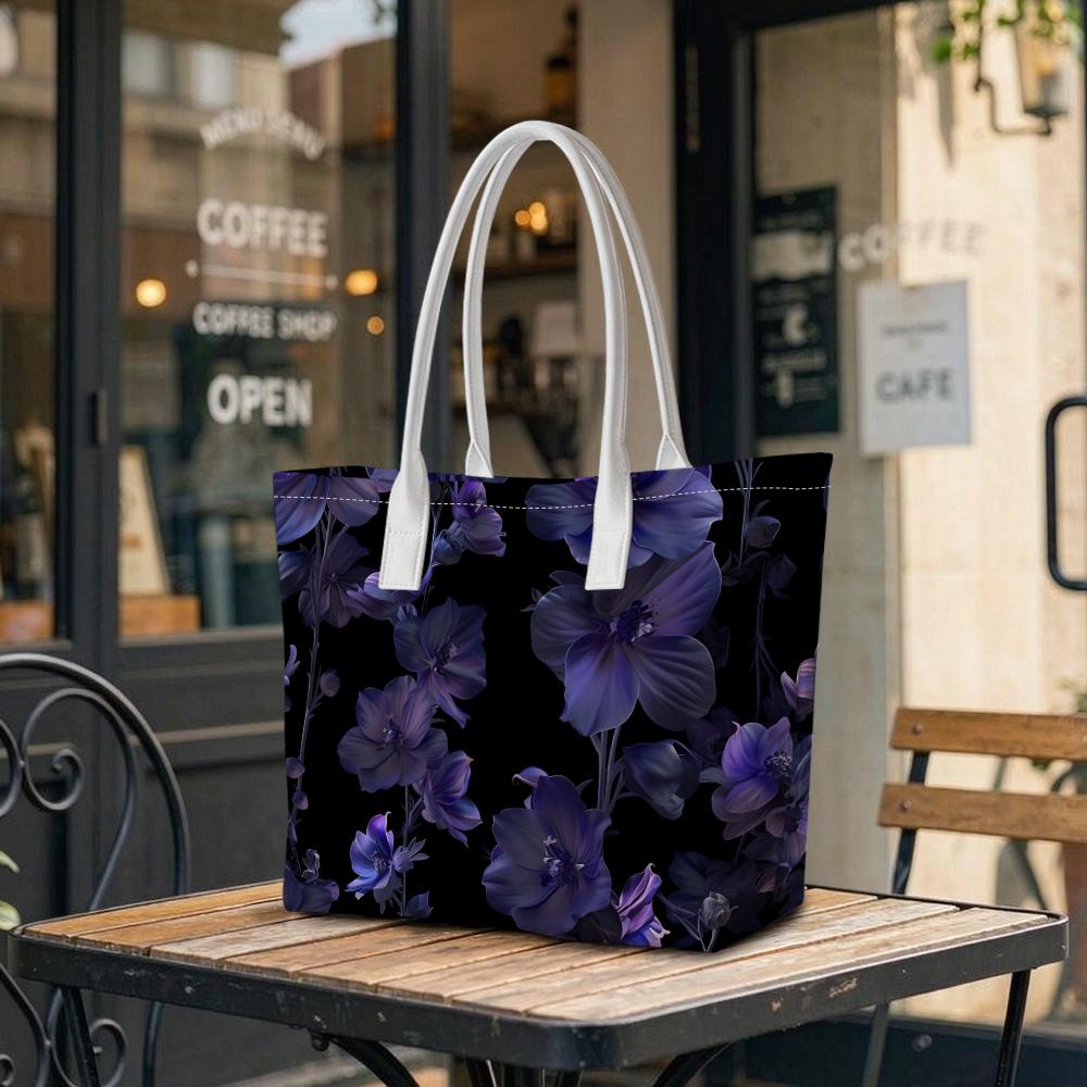 Elegant Dark Purple Floral Tote Bag Stylish Casual Daily Handbag for Ladies Outdoor Use