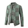 Men's Retro Color-blocked Plaid Lapel Knitted Cardigan Long-sleeved Sweater Jacket