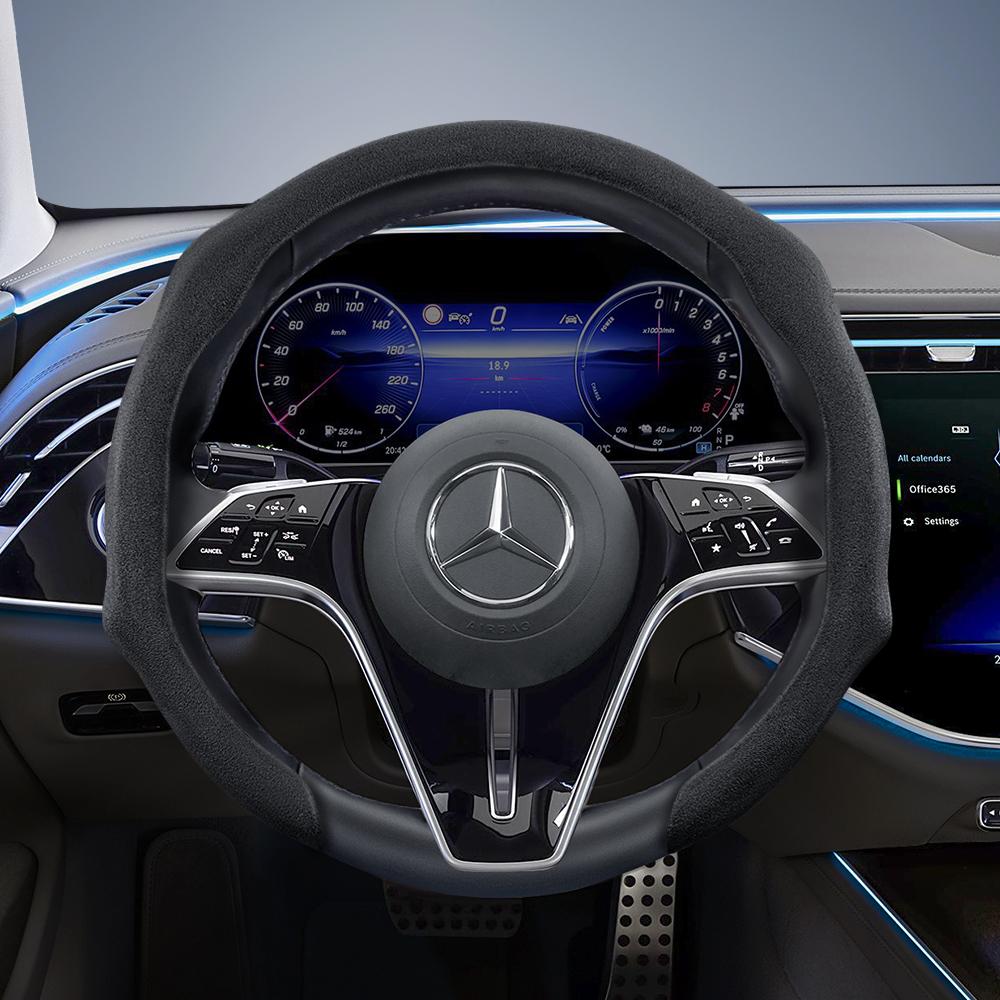 Suitable for Mercedes-Benz Premium Suede Snap-On Steering Wheel Covers, Non-Slip and Durable, Available In Round and D-Shaped Designs