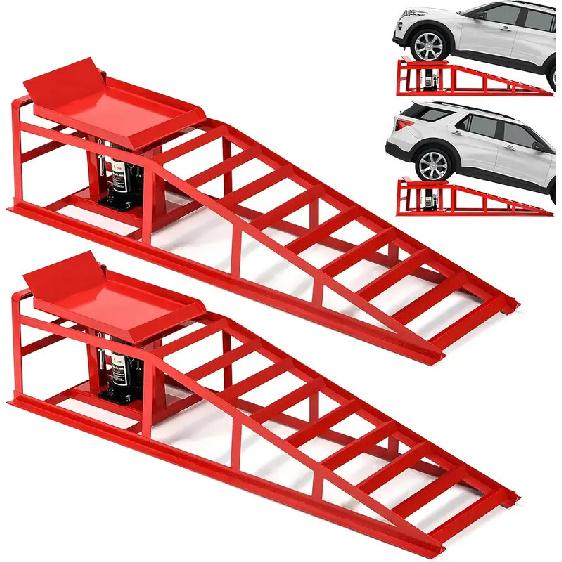 2-Piece Hydraulic Car Ramps, 5T Capacity, Adjustable Height for Home Garage Vehicle Repair and Oil Changes