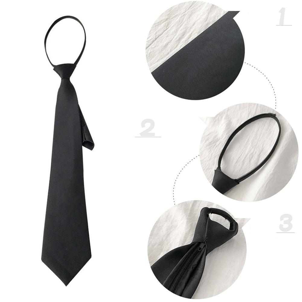 Unisex Black Simple Clip On Tie Security Tie Uniform Shirt Suit Neckties Steward Matte Funeral Lazy Neck Ties Men Women Students
