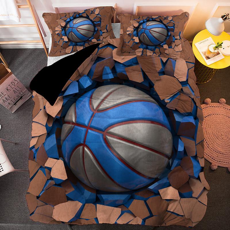 Sports Balls Duvet Cover 3D Basketball In A Hole Bedding Set Twin For Boys Teens Room Microfiber Cool Basketball Comforter Cover