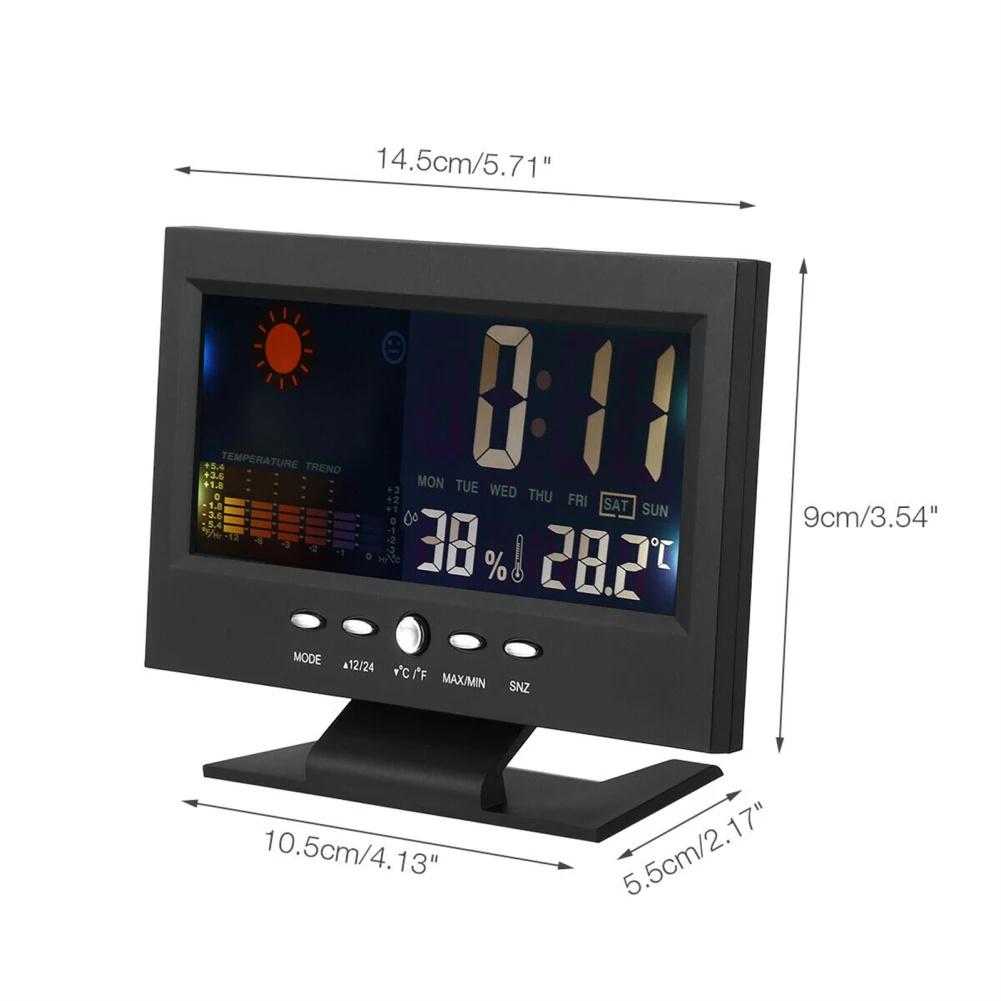 Réveil Avec Grand Écran Tactile Couleur à Commande Vocale, Câble USB, Test d'Humidité, Station Météorologique 5-en-1 Pour Chambre à Coucher, Salon