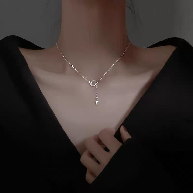 2025 New Women's Star and Moon 925 Sterling Silver Clavicle Necklace – High-End Design
