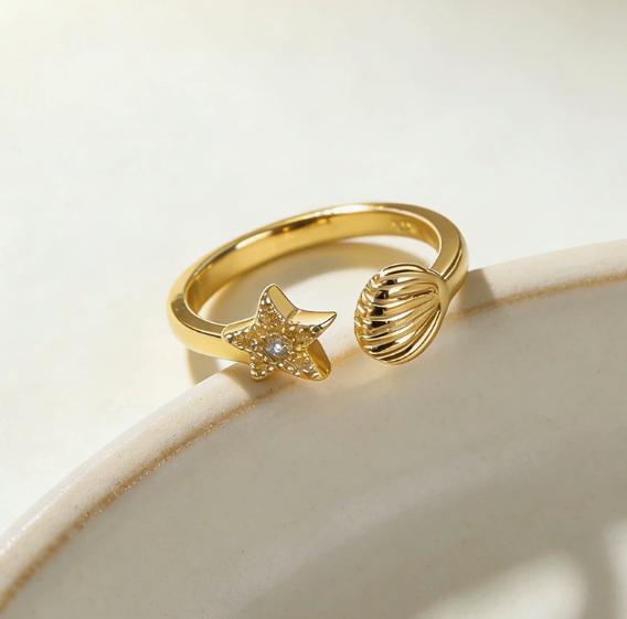 Hot Selling Starfish Shell Ring For Women 925 Sterling Silver Jewelry Daily Matching With Zirconia Opening Rings 02872