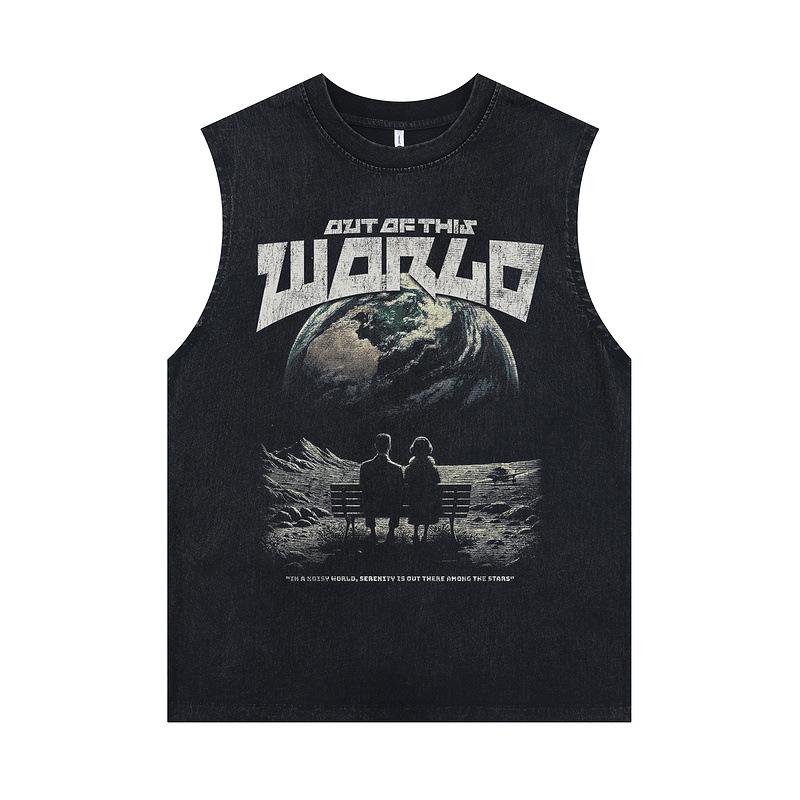 European And American High Street Punk Rock Print Washed Old Oversize Sleeveless T-Shirt Men'S Vest