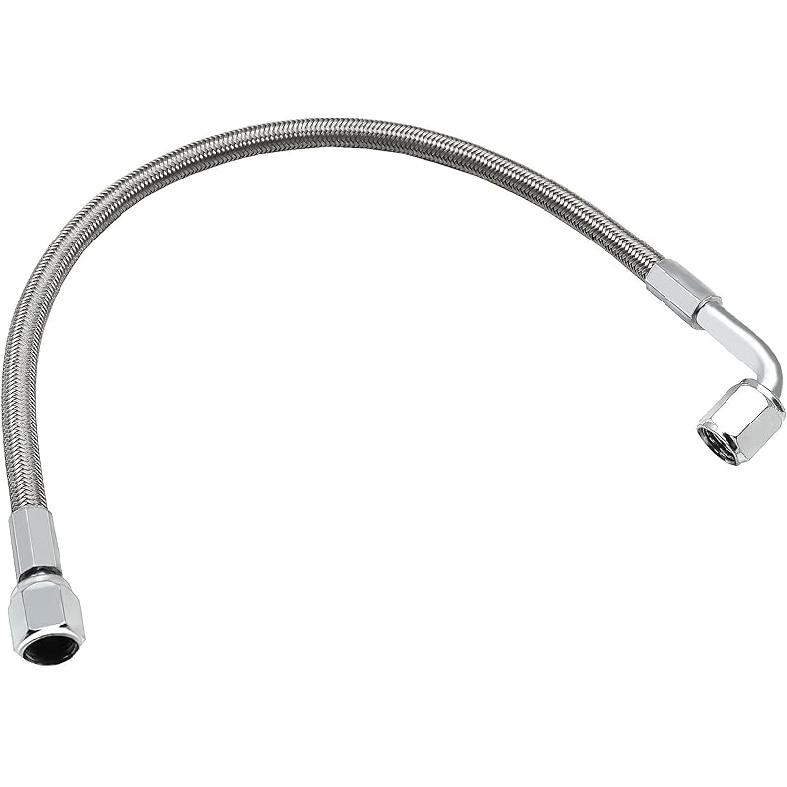 551871 4AN Turbo Oil Feed Line 12" Length Stainless Steel Braided AN4 90 Degree End Straight Hose End 4AN Pressure Stainless Remote Turbocharger Oil