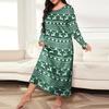 Women's Fashionable Plus Size Pajamas Round Neck Long Sleeved Print Length Nightgown Dress Clothes Sale