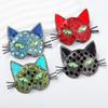 Sparkling Cat Head Brooches For Women Unisex 4-Color Luxury Lovely Kitty Pets Animal Office Party Brooch Pins Gifts