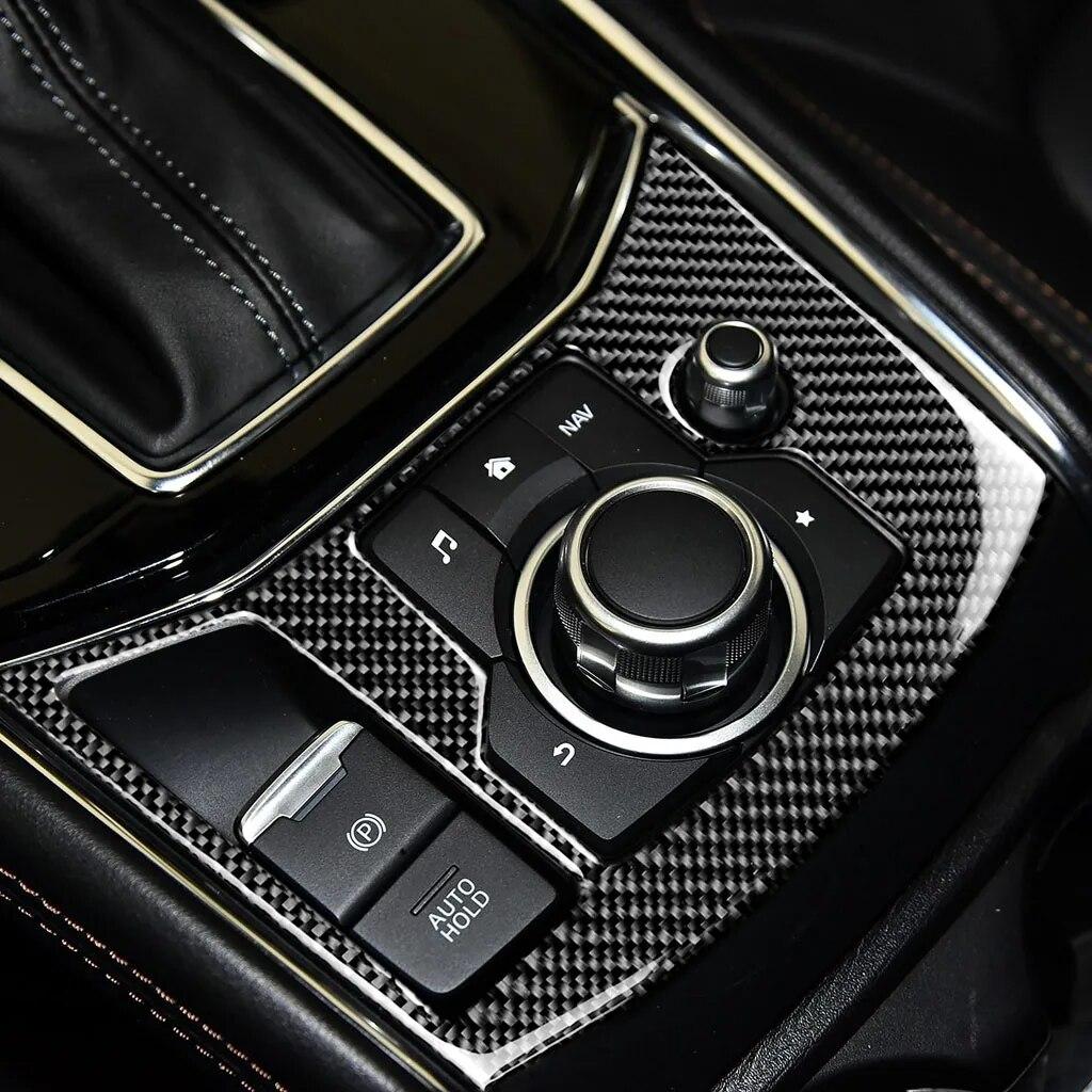 Carbon Fiber Interior For Mazda CX-5 CX5 2017 2018 Electronic Handbrake Knob Button Panel Cover Trim Sticker Accessoire Voiture