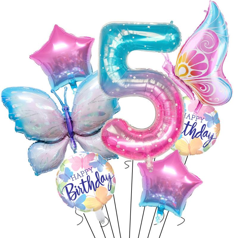 Butterfly starry sky digital balloon set children baby birthday party decoration gradual change star decoration arrangement