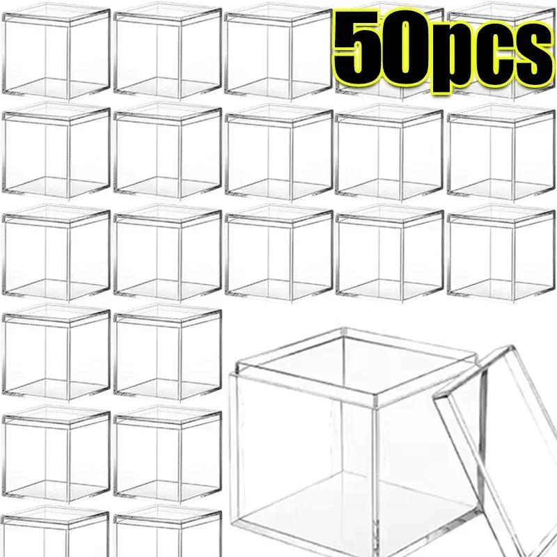 1-50pcs New Square Transparent Plastic Boxes with Lid for Food Acrylic Candy Gift Figurine Display Small Candy Boxes
