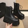 New Sexy Chain Women Leather Autumn Boots Block Heel Gothic Black Punk Style 8.5CM Platform Shoes Female Footwear High Quality