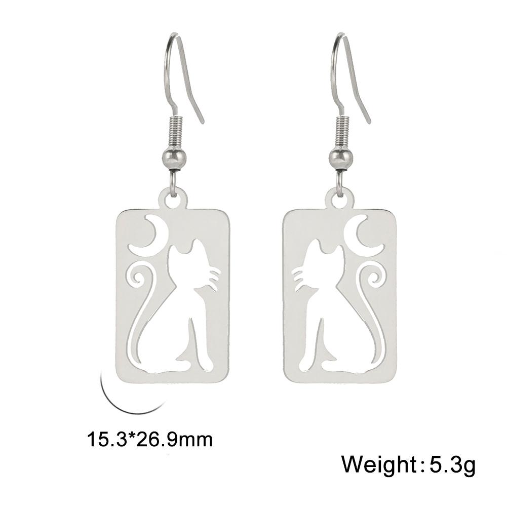 

Teamer Moon Cat Earrings Women Rectangle Hollow Out Witchcraft Cat Stainless Steel Drop Earings 2026 Holiday Jewelry Gift New