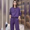 2025 Autumn/Winter Purple Round Neck Sweatshirt & Sporty Casual Two-Piece Set - High-Quality Hua Cotton Blend