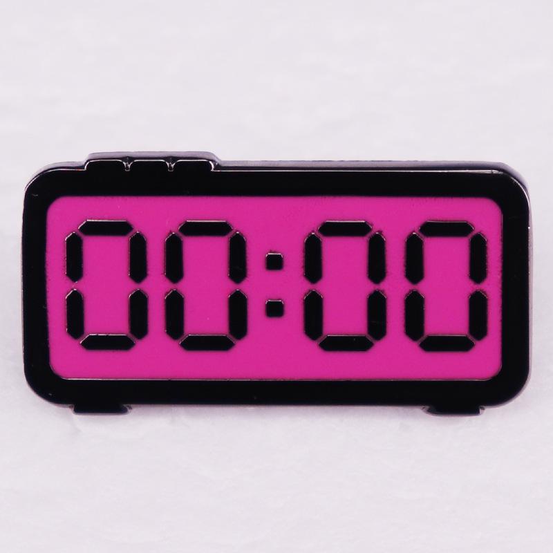 Awake Alarm Digital Clock Brooch Badge чёрный