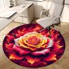 1pc Flaming Rose Artwork Round Carpet, Made of Polyester,Perfect for Decorating Office Chairs, Living Rooms