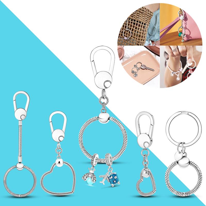 

Серебро 925 пробы, маленький средний держатель-подвеска, подходит для оригинальных подвесок-подвесок, брелок для ключей в форме сердца, брелок для ключей