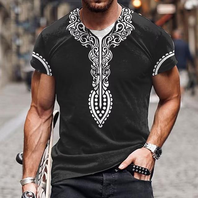 Casual Men's Clothing Ethnic Style Retro Abstract 3D Printed Short-sleeved T-shirt