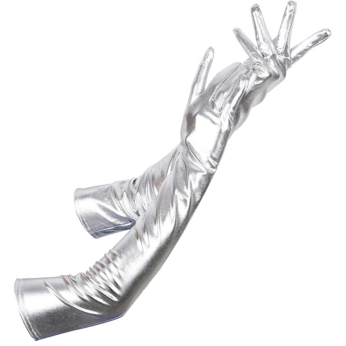 

1 пара женских перчаток из гладкой искусственной кожи, однотонные, с длинными пальцами, эластичные до локтя, для ночного клуба, косплей, реквизит для танцев на пилоне One size серебряный