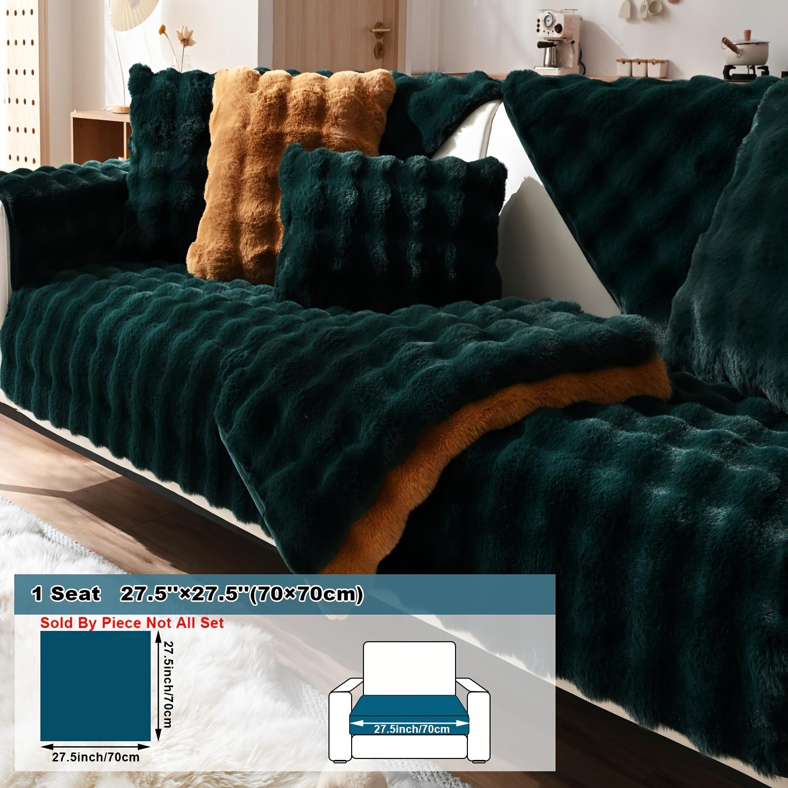 

1 шт. Имитация кролика плюшевая диванная подушка, пушистый нескользящий диванный чехол, защитный чехол для мебели, для спальни, офиса, гостиной, декора 70×70cm темно-зеленого