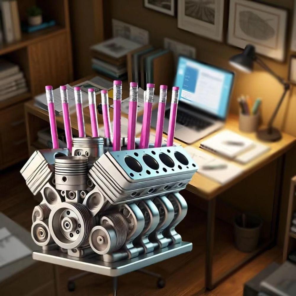Crafts Engine Block Pen Holder V6/V8 Engine Shaped Pencil Organizer Creative Desktop Decor Desktop