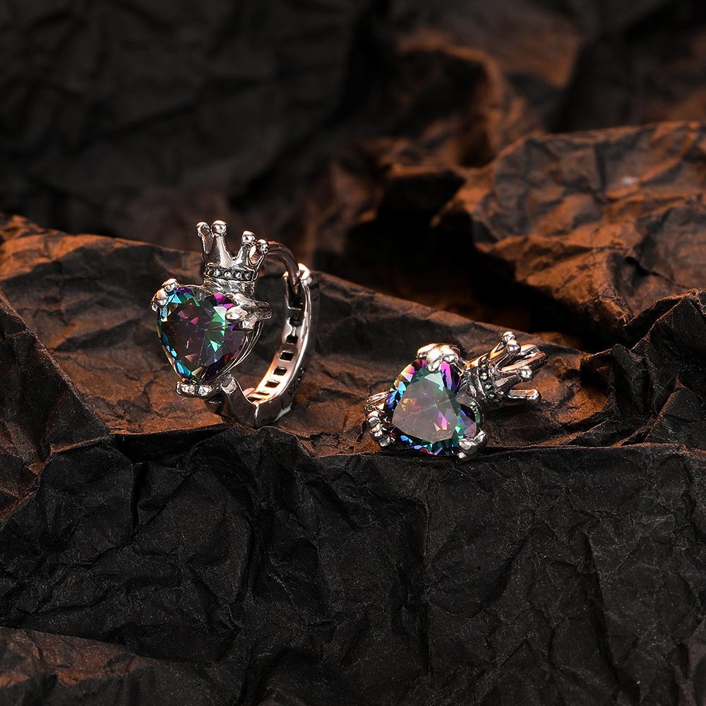 Crown Color Zircon Earrings Retro Light Luxury Personality Earrings