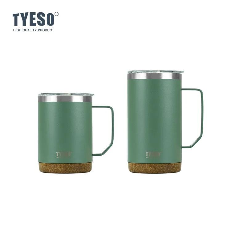 Tyeso Wood Grain Base Desktop Coffee Mug Office Large Capacity Covered Drinking Cup - Stylish and Functional for Work and Home