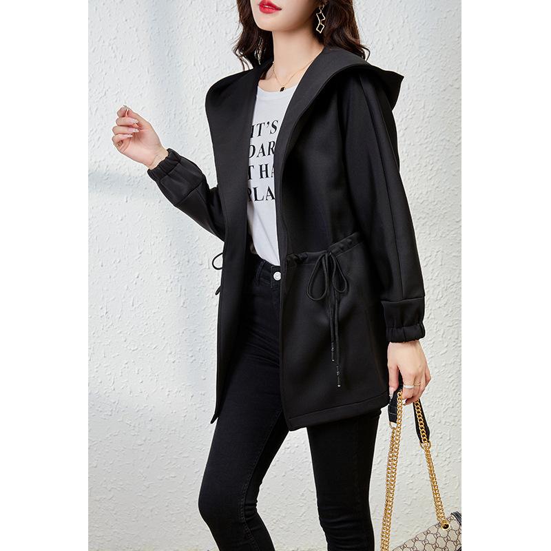 Black Hooded High-quality Trench Coat, Women's New Spring Medium and Long, Thin Coat Women's Clothing