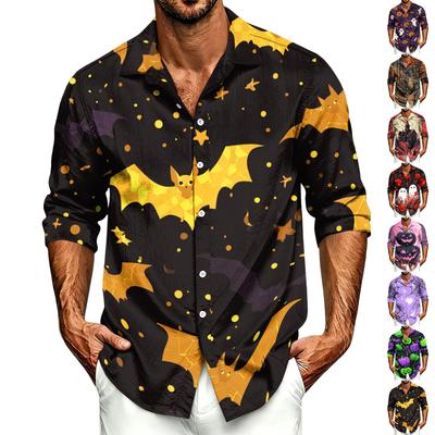 Men's Casual Long-Sleeve Shirt with Halloween Print for Spring ,Summer and Fall
